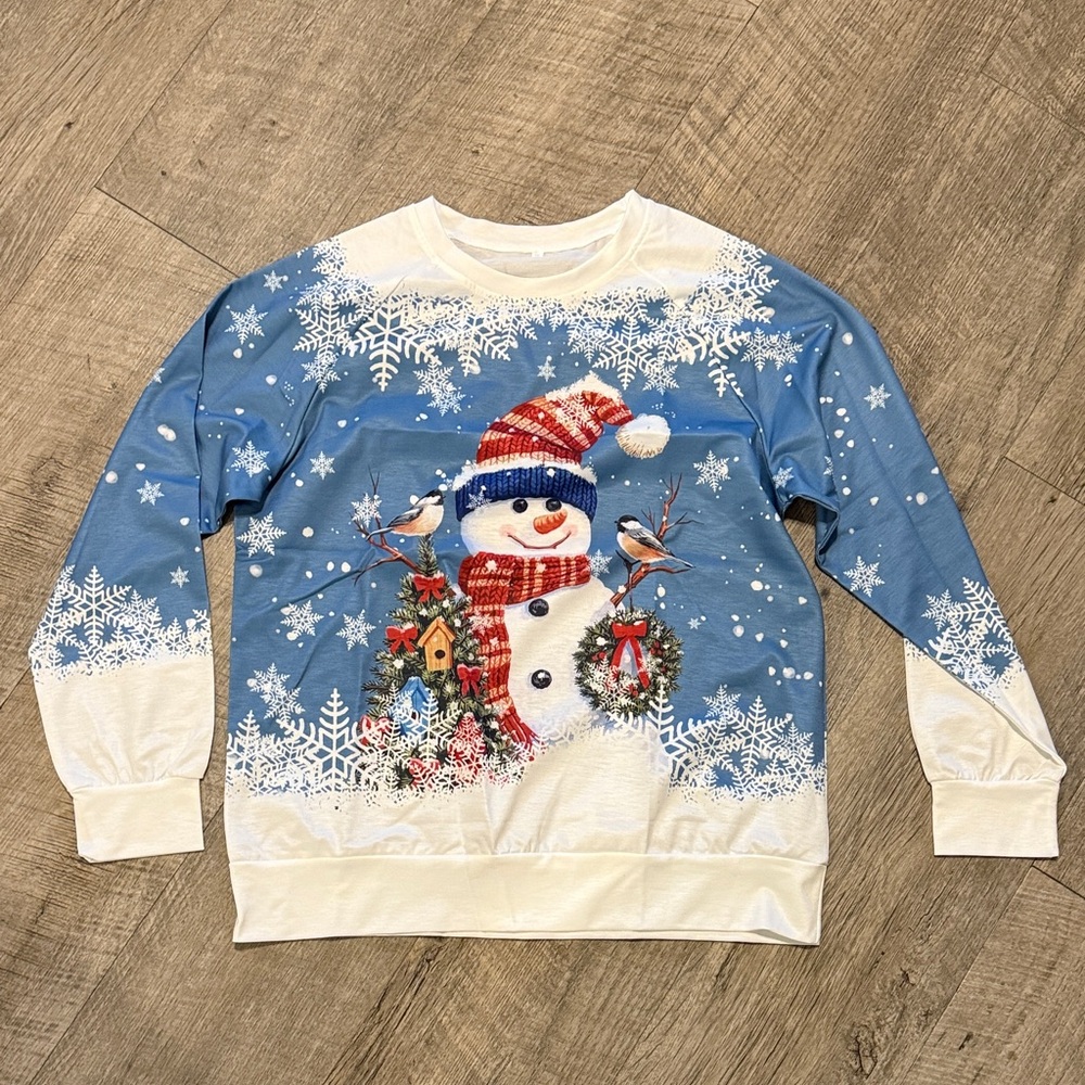 Festive Snowman Sweater - Blue and White